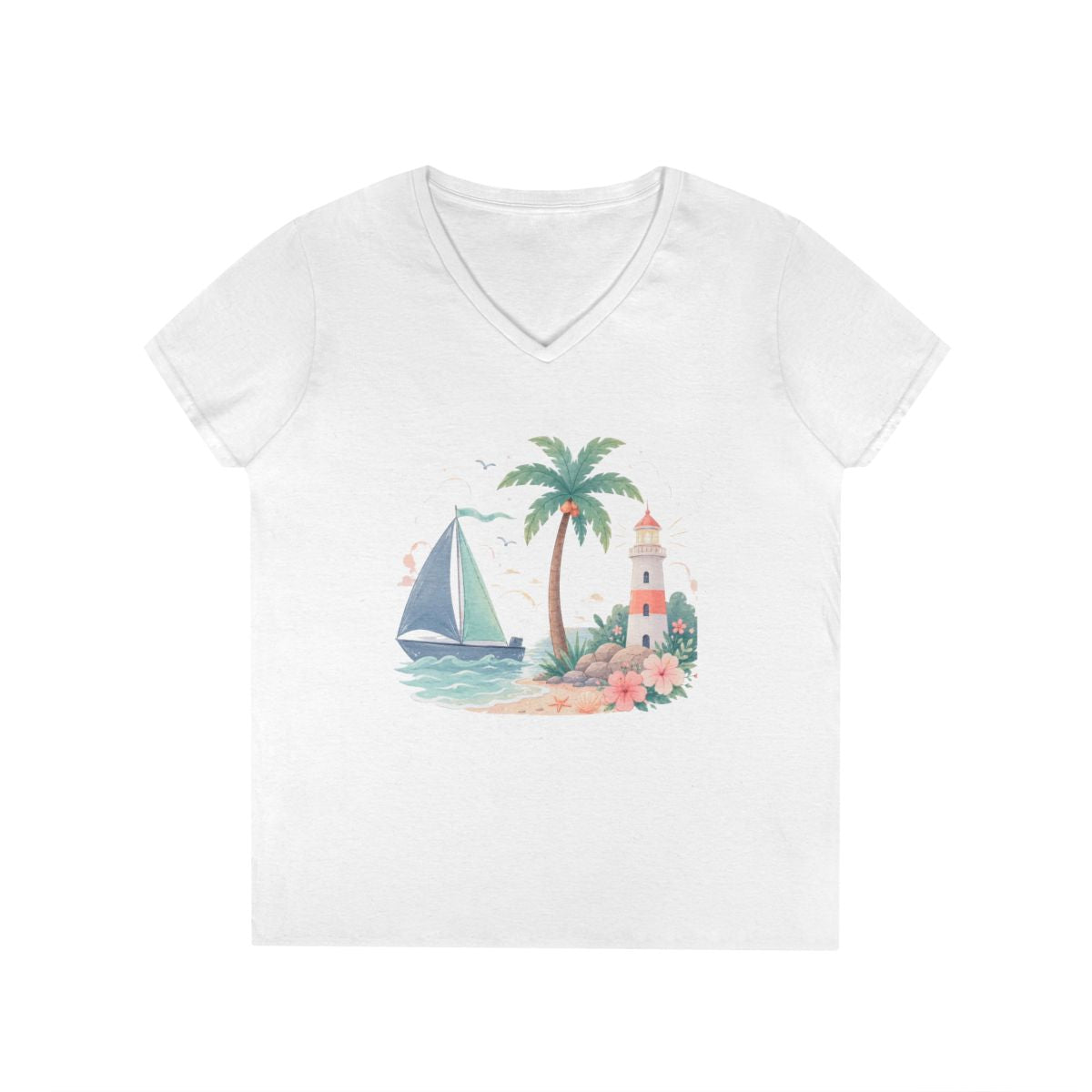 Coastal Sailboat V-Neck Tee