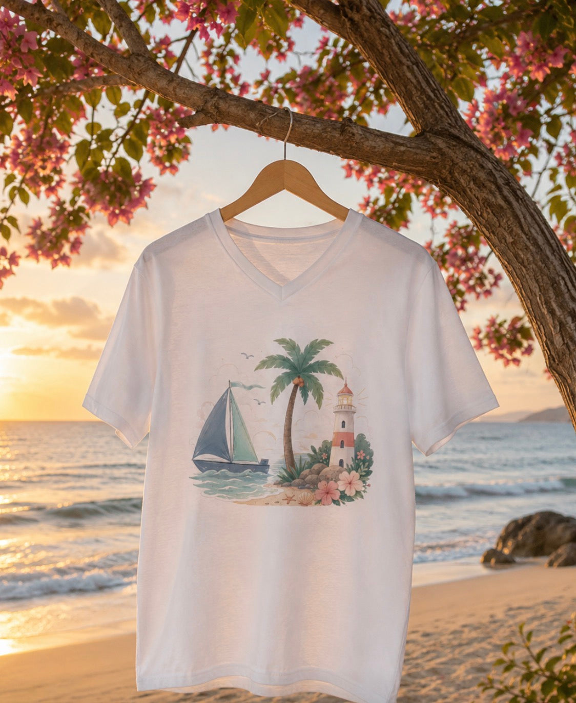 Coastal Sailboat V-Neck Tee