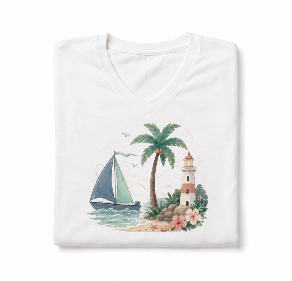 Coastal Sailboat V-Neck Tee