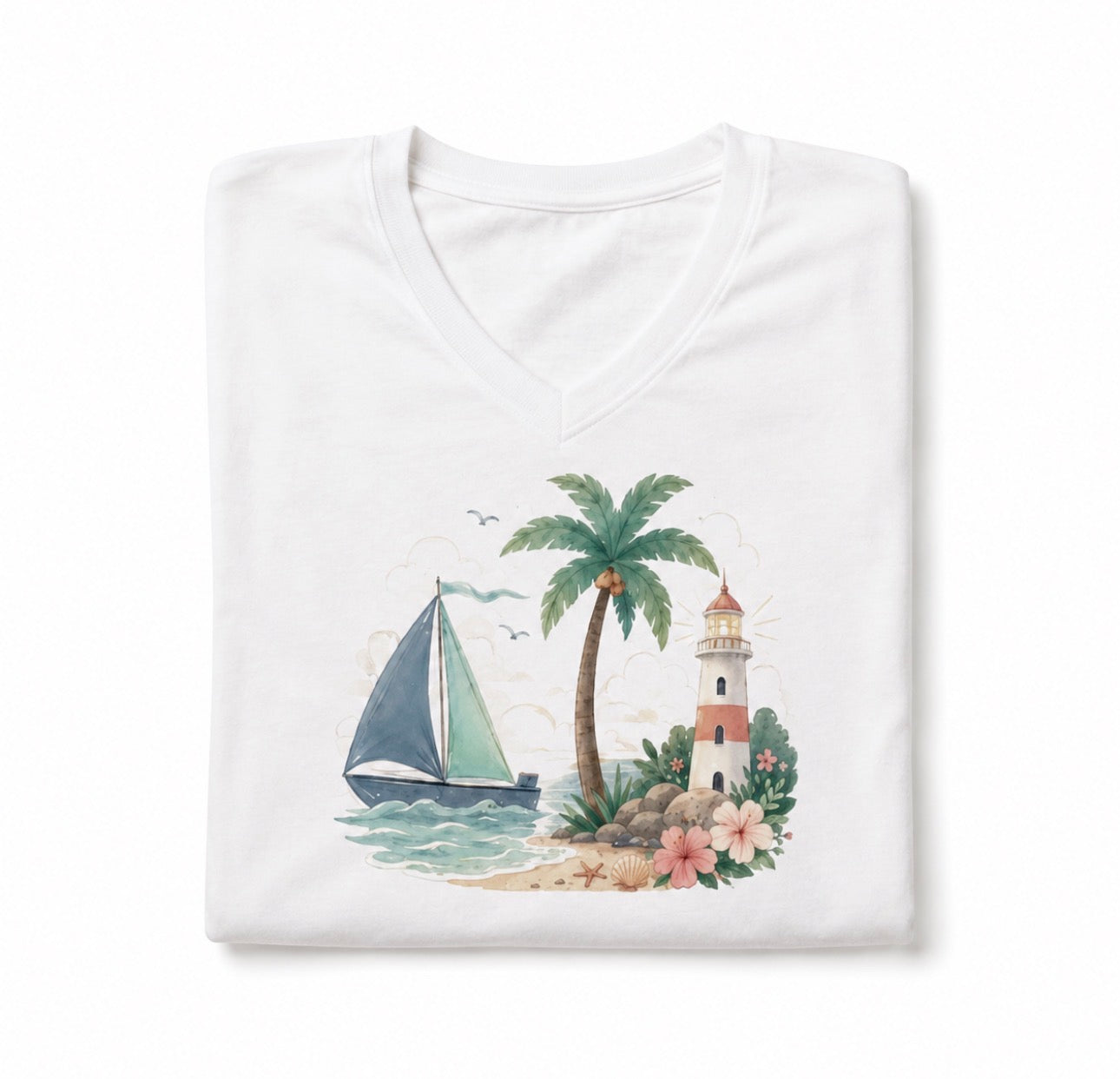 Coastal Sailboat V-Neck Tee